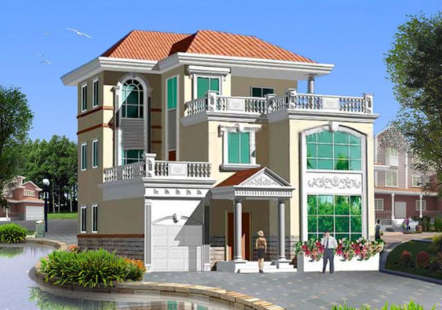 三層農村別墅設計圖，占地面積適中，帶車庫+露臺，造價低廉，造型美觀大氣。