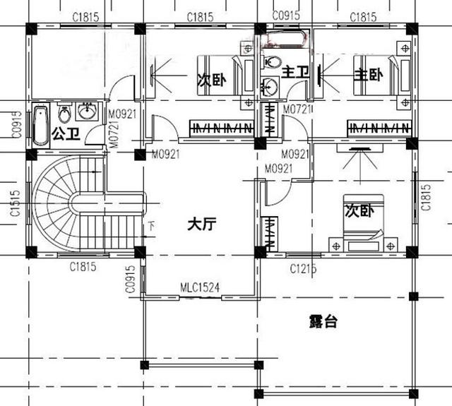 三層農村別墅設計圖，占地面積適中，帶車庫+露臺，造價低廉，造型美觀大氣。