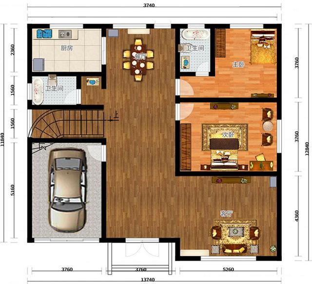 三層農村別墅設計圖，占地面積適中，帶車庫+露臺，造價低廉，造型美觀大氣。