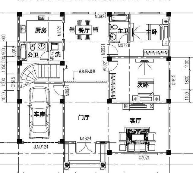 三層農村別墅設計圖，占地面積適中，帶車庫+露臺，造價低廉，造型美觀大氣。