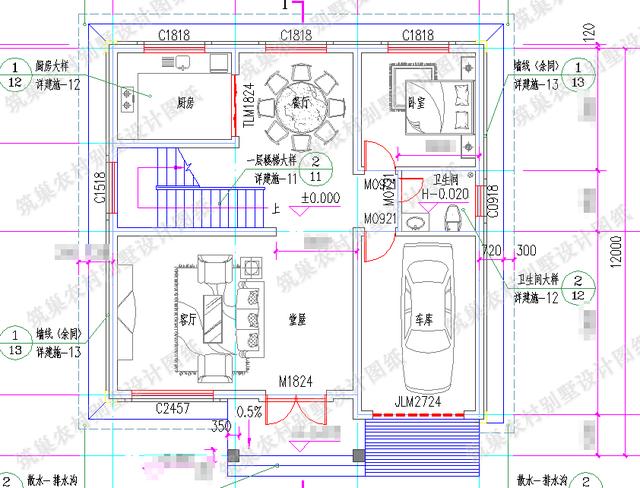造價20萬的二層自建房，帶挑空客廳落地窗，戶型方方正正。