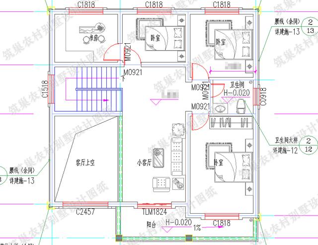 造價20萬的二層自建房，帶挑空客廳落地窗，戶型方方正正。