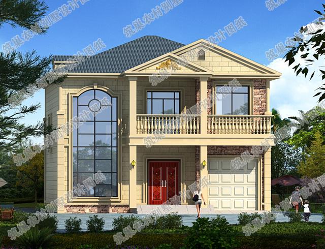 造價20萬的二層自建房，帶挑空客廳落地窗，戶型方方正正。