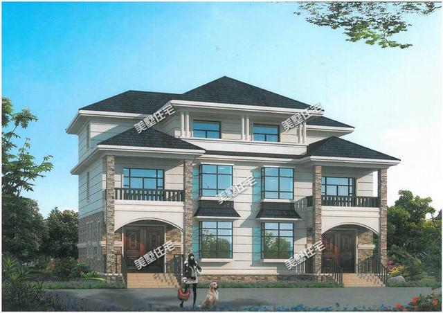 農村三層雙拼別墅設計圖，開間17米，豪華大氣上檔次，家有兩兄弟的首選！