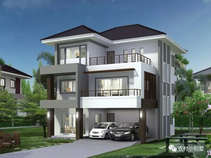 10X12米雙車庫三層農村別墅圖，時尚外觀，車多也不怕