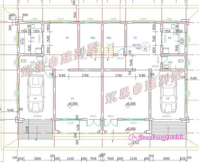 三層半雙拼別墅設(shè)計(jì)圖，占地206.80平方米，帶有車庫設(shè)計(jì)，居住舒適，適合農(nóng)村自建。