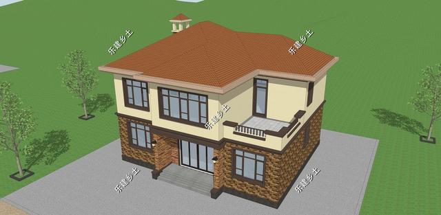 簡單大方的簡歐風格二層別墅設計圖，配色簡單，方正大方，溫馨舒適。