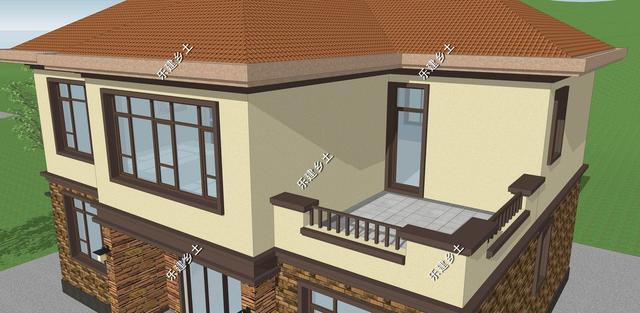簡單大方的簡歐風格二層別墅設計圖，配色簡單，方正大方，溫馨舒適。