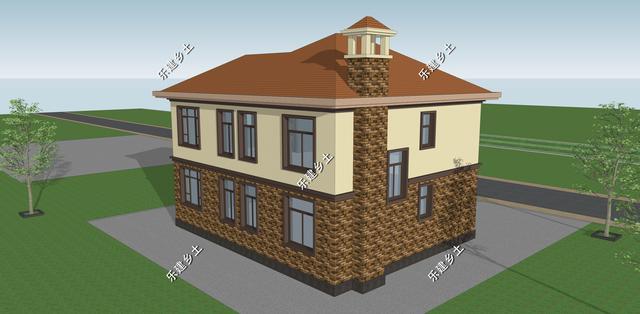 簡單大方的簡歐風格二層別墅設計圖，配色簡單，方正大方，溫馨舒適。