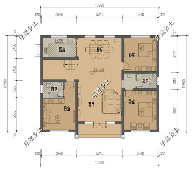 簡單大方的簡歐風格二層別墅設計圖，配色簡單，方正大方，溫馨舒適。