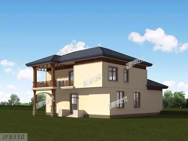 這款農村別墅設計圖，13X16米，落地窗+涼亭設計，外觀和內部都美