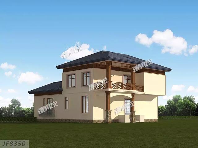 這款農村別墅設計圖，13X16米，落地窗+涼亭設計，外觀和內部都美