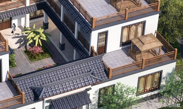 3層中式四合院自建房設(shè)計(jì)圖，可自住可做酒店民宿