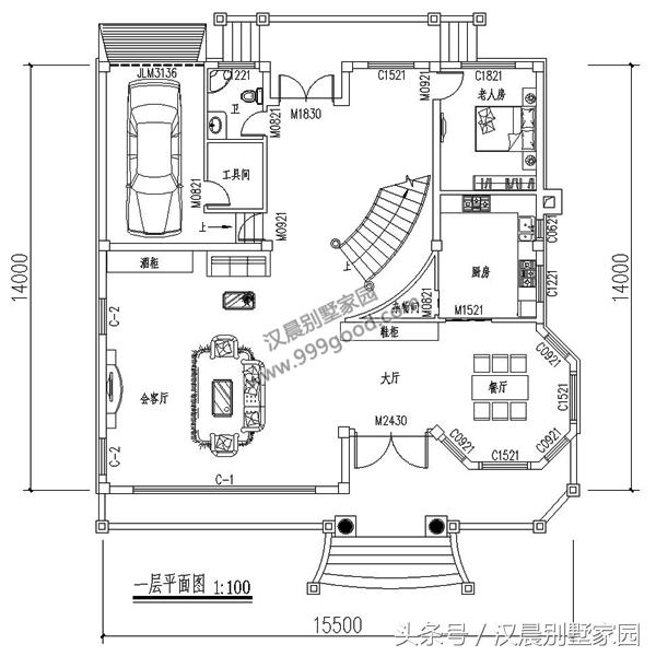 三層別墅設計圖，15X14米，選用磚混結構，施工簡單，造價經濟