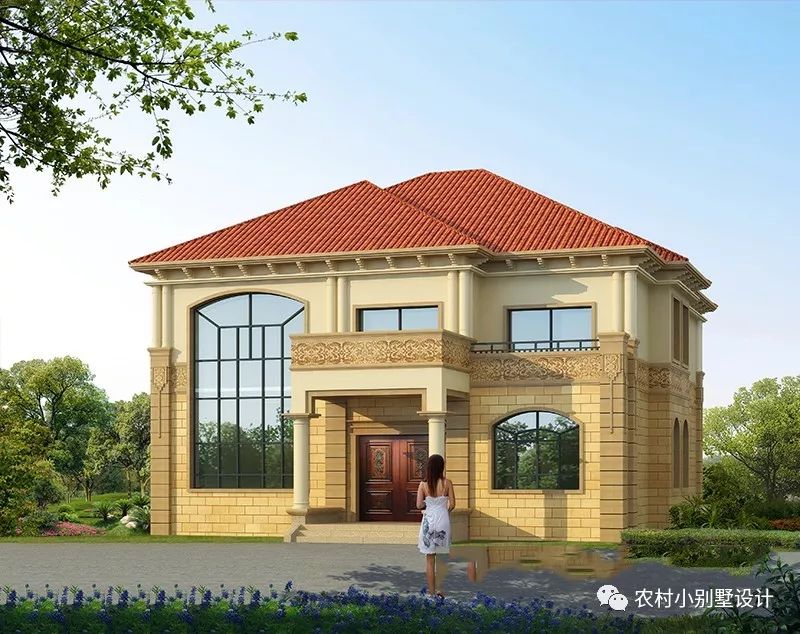 14.5X14.5米挑空客廳簡約豪華的的二層農村別墅圖