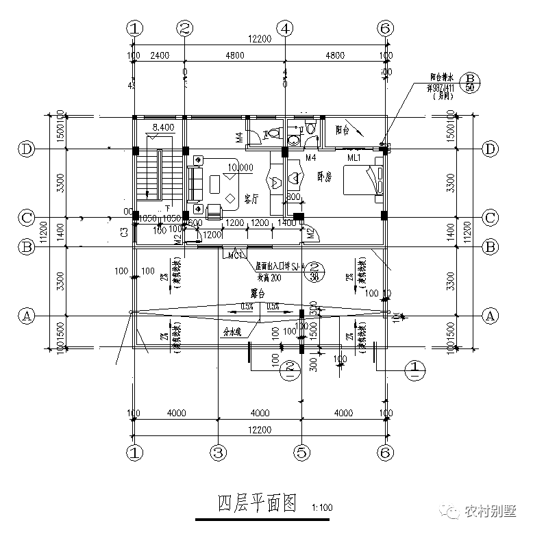 12x8現代四層米農村自建房圖，可商住兩用