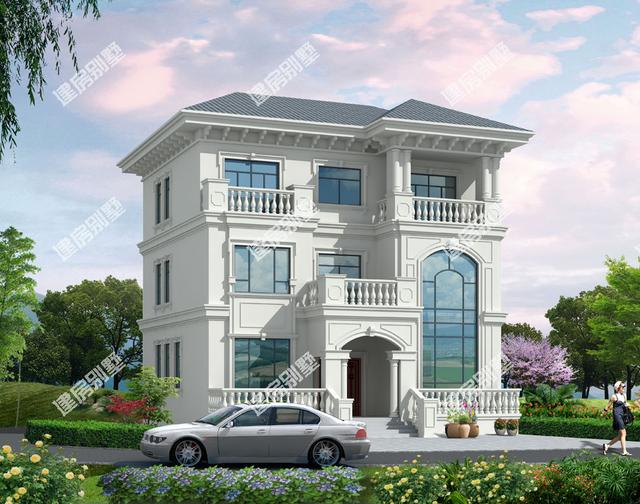 新農村三層歐式別墅設計圖，內置旋轉樓梯+客廳挑空設計，是現在農村自建房非常流行的設計。