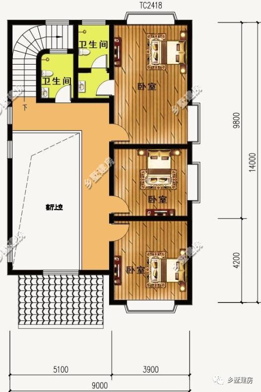 四室二廳二層別墅設計圖，帶挑空客廳+旋轉樓梯，只需要21萬就能建成，你不信？
