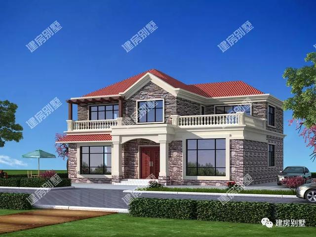 三棟都是面寬超過16米的兩層別墅設計圖，第二棟氣勢直逼城市豪宅。