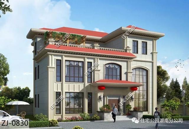 經(jīng)典雅致的歐式三層別墅設計圖，占地221.1㎡，帶挑空客廳+大露臺。