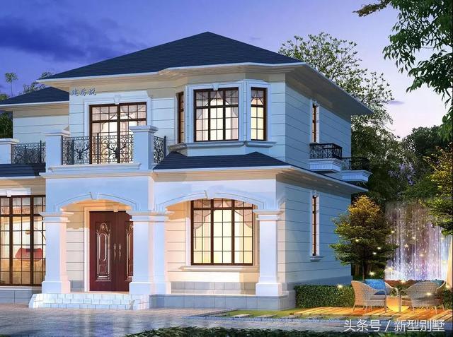 二層農村別墅設計圖，占地148平方米，造型錯落有致，非常高檔，夜晚后燈光特別美，你心動了嗎？