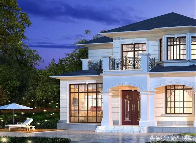 二層農村別墅設計圖，占地148平方米，造型錯落有致，非常高檔，夜晚后燈光特別美，你心動了嗎？