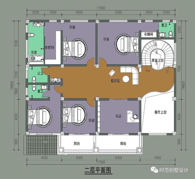 二層別墅設計圖，戶型方方正正，帶堂屋、客廳和書房，特別適合自建。