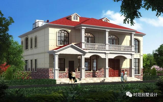 二層別墅設計圖，戶型方方正正，帶堂屋、客廳和書房，特別適合自建。