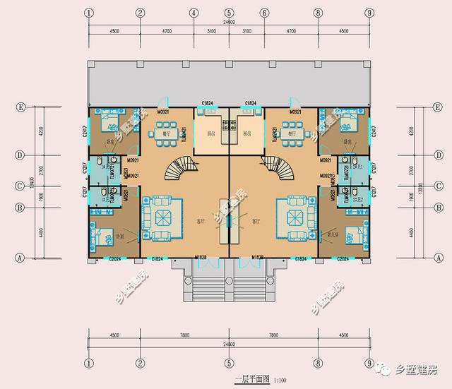 農村雙拼自建房，外型大氣美觀，霸氣十足，一款農村自建別墅兩戶人，三代同堂歡樂多。