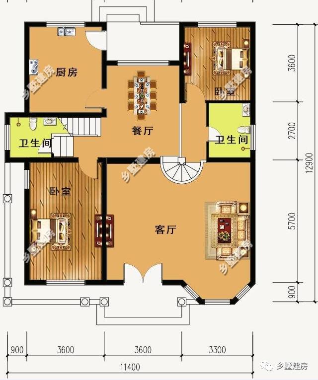 農村別墅設計圖，11X12米，造價經濟，設計合理