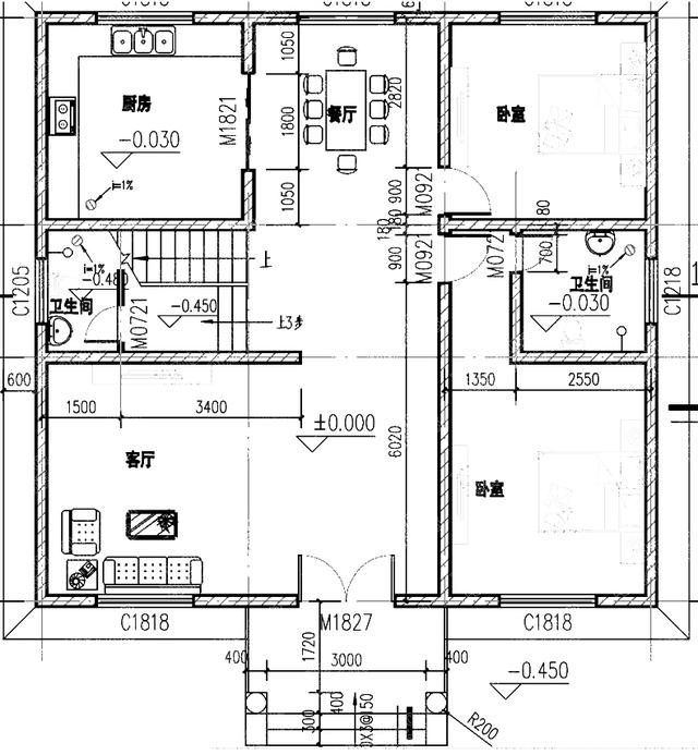 獨棟三層農(nóng)村自建別墅設(shè)計圖，別墅戶型設(shè)計簡單大氣，有陽臺、大露臺、主臥套房等功能，布局流暢。
