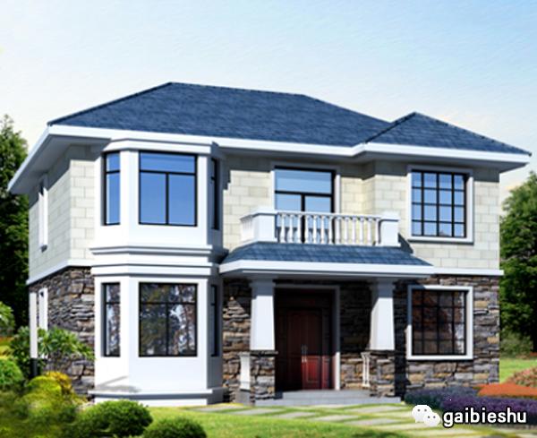 帶旋轉樓梯二層別墅設計圖，戶型漂亮獨特，有文化石裝飾，既美觀自然還不落俗套！