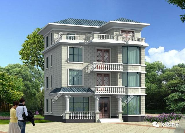 這棟平屋頂簡約田園風別墅設計圖，多臥室，多套房，還帶大院子