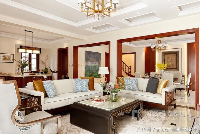 500平新中式風格別墅裝修設計案例-打造出如出水芙蓉般的新中式靜雅空間