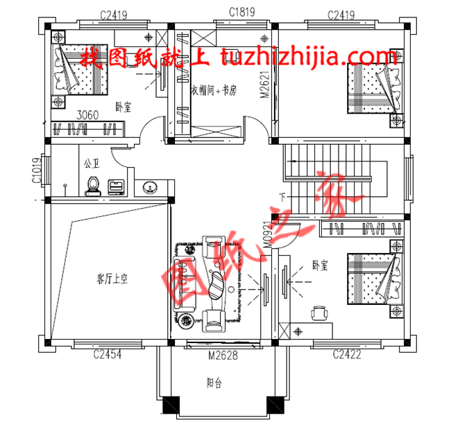 新中式農村自建二層別墅設計圖,占地160平米左右,客廳中空