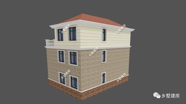 12x10米田園風三層農村別墅設計圖，帶大露臺，低調奢華。