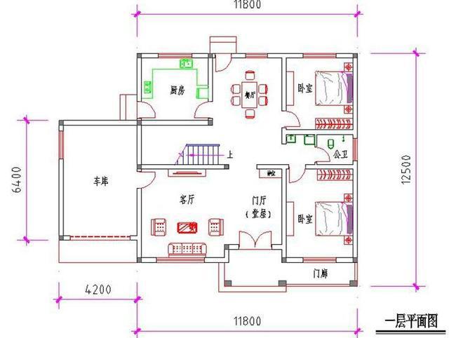 16×13米二層農村別墅設計圖，帶露臺+車庫，主體造價大概35萬。