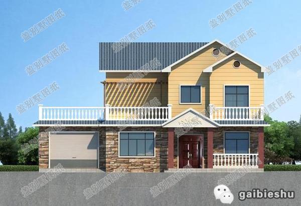 16×13米二層農村別墅設計圖，帶露臺+車庫，主體造價大概35萬。