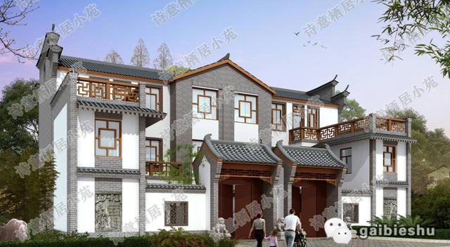 經(jīng)典中式風(fēng)的雙拼三層別墅設(shè)計(jì)圖，主體造價(jià)大概70萬。