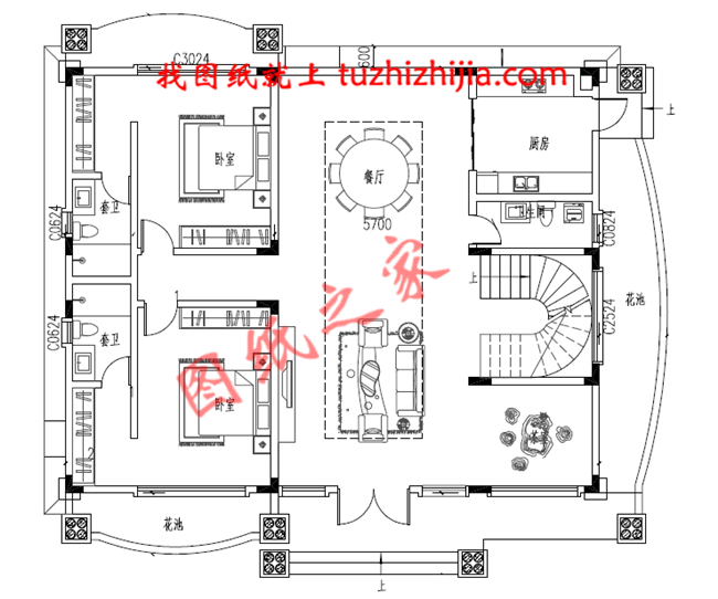 豪華三層別墅設計圖紙,戶型極佳,帶書房和棋牌室、KTV