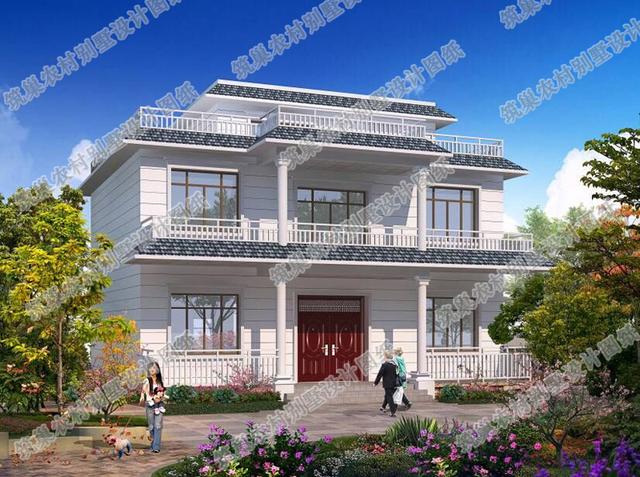 12×9米農村二層平屋頂別墅設計圖，設計簡單大氣，造價25萬。