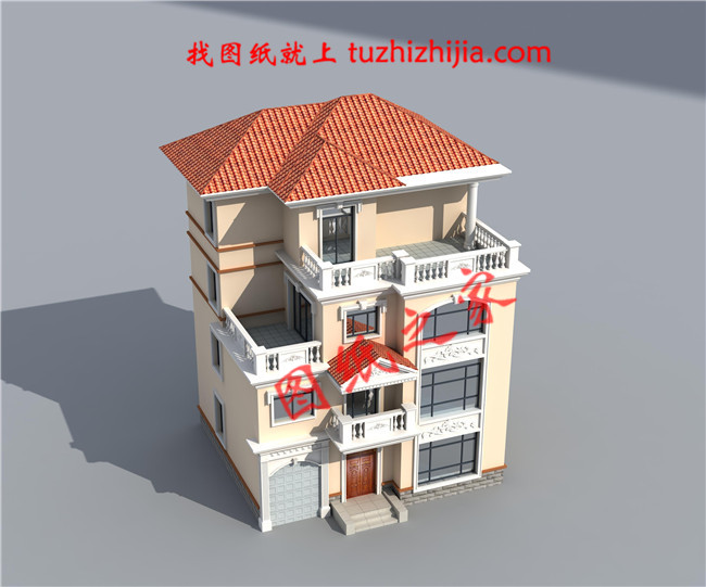 帶車庫四層別墅外觀效果圖及設計圖紙，戶型方正通透