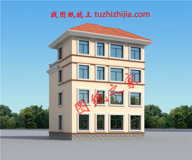 帶車庫四層別墅外觀效果圖及設計圖紙，戶型方正通透