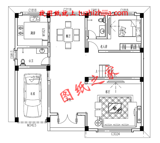 帶車庫四層別墅外觀效果圖及設計圖紙，戶型方正通透