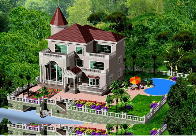 最新出品的18x16米三層尖頂歐式自建房，帶外觀效果圖。