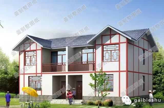 二層雙拼別墅設計圖，中式風格，戶型設計簡約大氣，造價45萬。