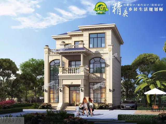 9x13米三層歐式小洋樓別墅設(shè)計圖，占地僅僅105平，外觀和布局那真的是沒得挑。