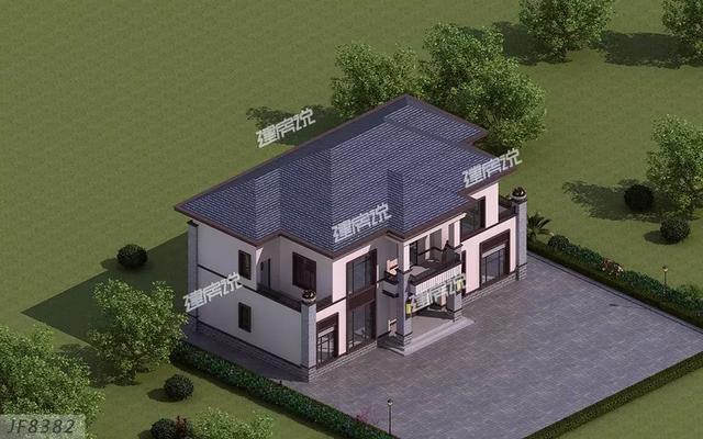 二層新中式花園泳池別墅設計圖，造型恢宏大氣，建房發愁的朋友進來看。