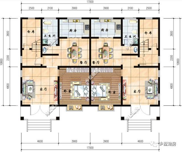 兩棟三層兄弟雙拼別墅設計圖，戶型好，是你想要的那款。