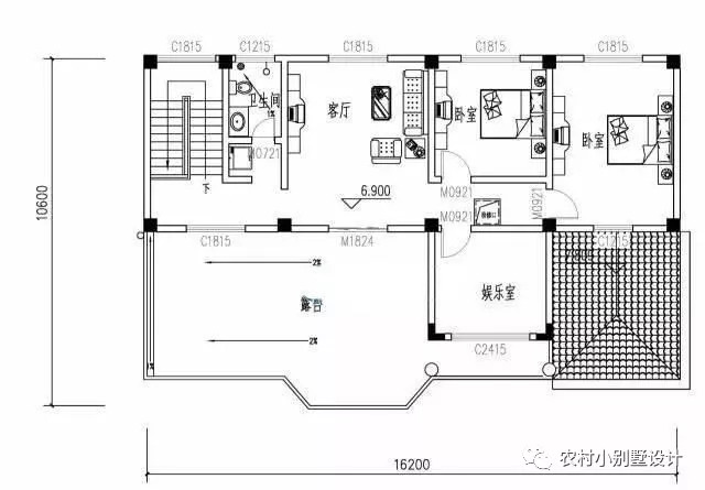 16.2米×10.6米帶挑空客廳三層農(nóng)村別墅設(shè)計圖，大戶型房間多